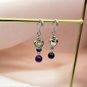 Artisan Heart Amethyst Pearl Earrings